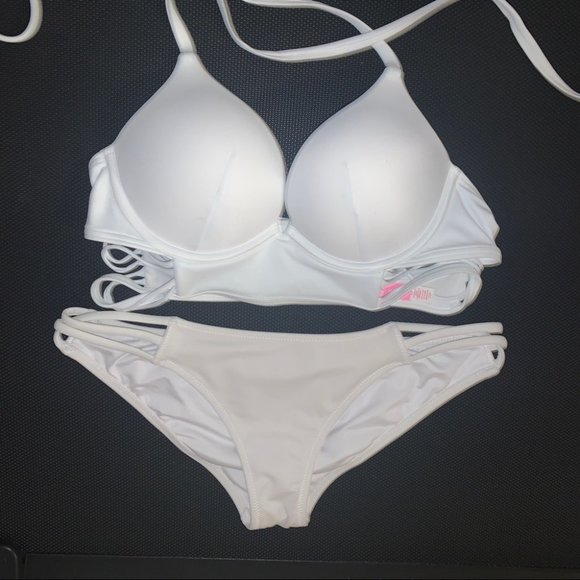 32B Small 2 Piece Set Swim Bombshell Longline Bikini White Adds two cup sizes - Picture 8 of 16